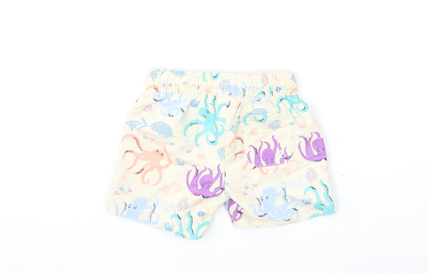 Marks and Spencer Boys Beige Geometric Polyester Cropped Trousers Size 9-12 Months Drawstring - Octopus, Swim Shorts
