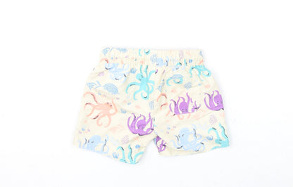 Marks and Spencer Boys Beige Geometric Polyester Cropped Trousers Size 9-12 Months Drawstring - Octopus, Swim Shorts