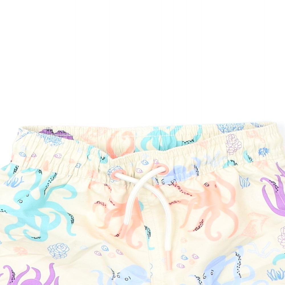 Marks and Spencer Boys Beige Geometric Polyester Cropped Trousers Size 9-12 Months Drawstring - Octopus, Swim Shorts