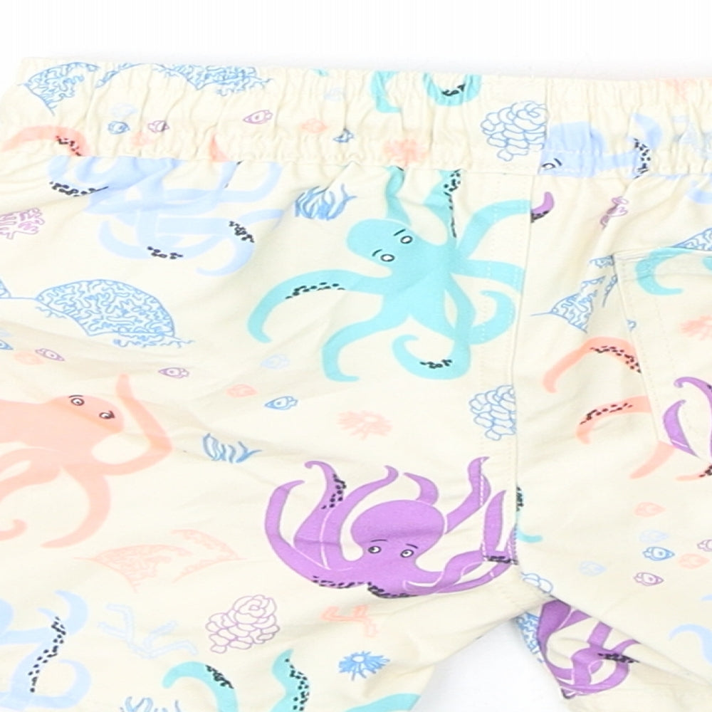 Marks and Spencer Boys Beige Geometric Polyester Cropped Trousers Size 9-12 Months Drawstring - Octopus, Swim Shorts