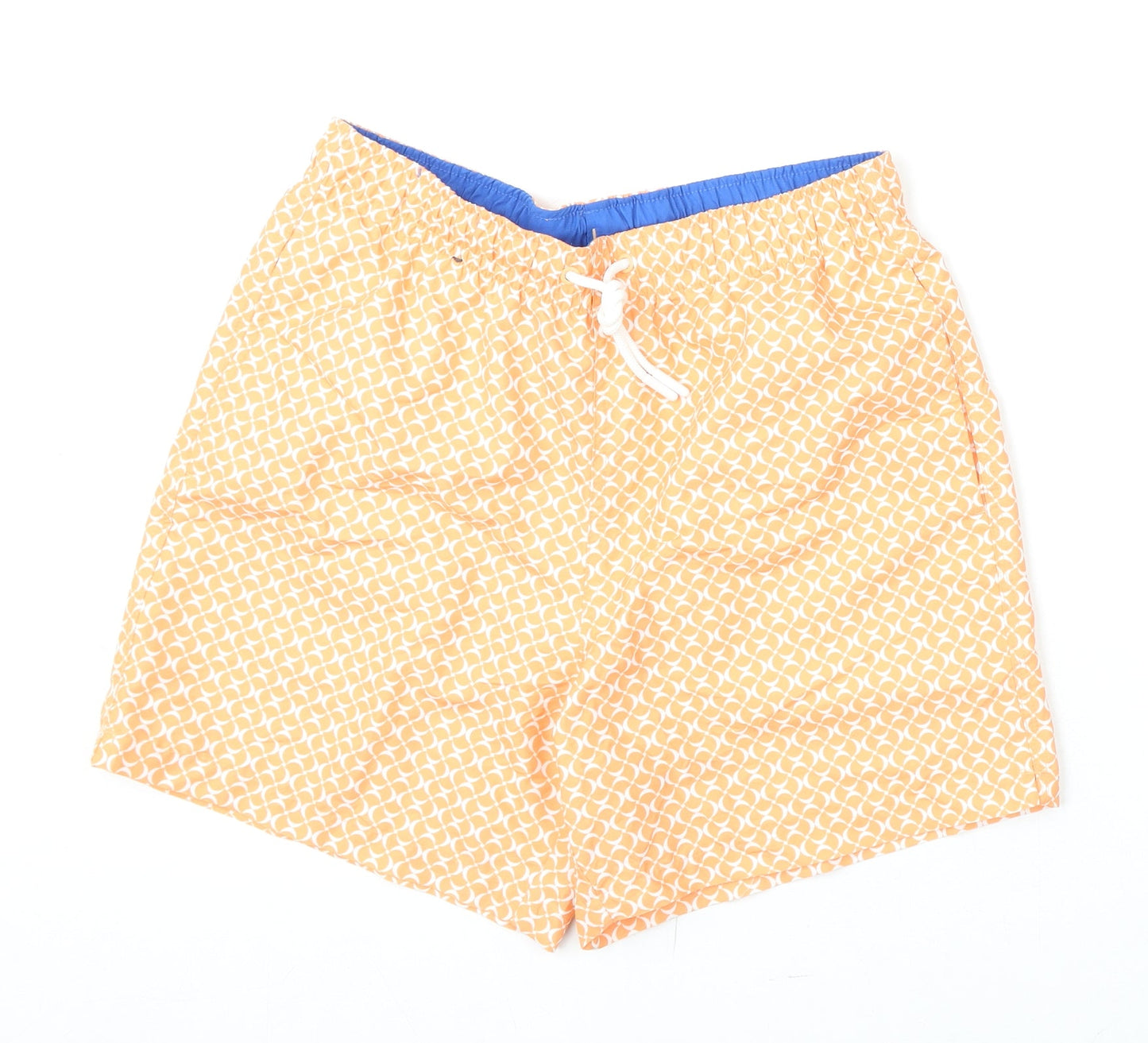 Marks and Spencer Mens Orange Geometric Polyester Bermuda Shorts Size S L6 in Regular Drawstring - Swim Shorts