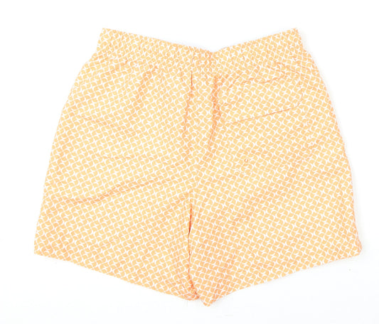 Marks and Spencer Mens Orange Geometric Polyester Bermuda Shorts Size S L6 in Regular Drawstring - Swim Shorts