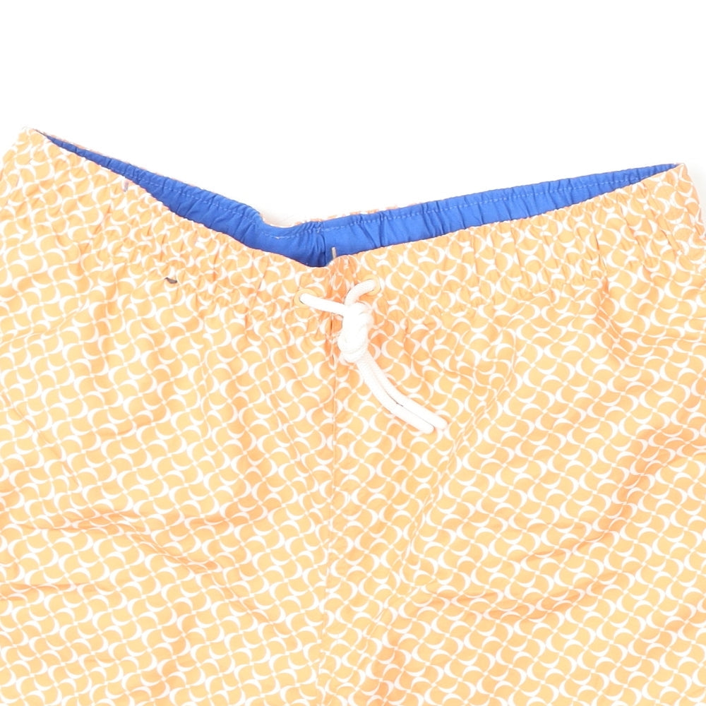 Marks and Spencer Mens Orange Geometric Polyester Bermuda Shorts Size S L6 in Regular Drawstring - Swim Shorts
