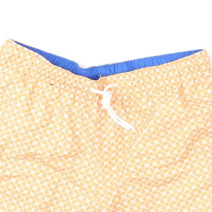 Marks and Spencer Mens Orange Geometric Polyester Bermuda Shorts Size S L6 in Regular Drawstring - Swim Shorts