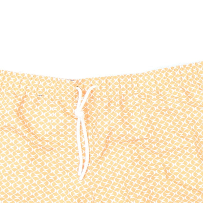 Marks and Spencer Mens Orange Geometric Polyester Bermuda Shorts Size 3XL L6 in Regular Drawstring - Swim Shorts