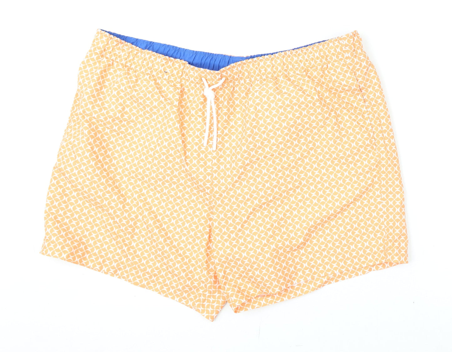 Marks and Spencer Mens Orange Geometric Polyester Bermuda Shorts Size 2XL Regular Drawstring - Swim Shorts