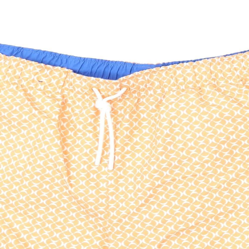 Marks and Spencer Mens Orange Geometric Polyester Bermuda Shorts Size 2XL Regular Drawstring - Swim Shorts