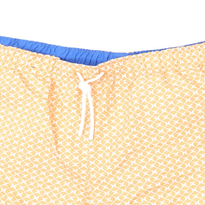 Marks and Spencer Mens Orange Geometric Polyester Bermuda Shorts Size 2XL Regular Drawstring - Swim Shorts