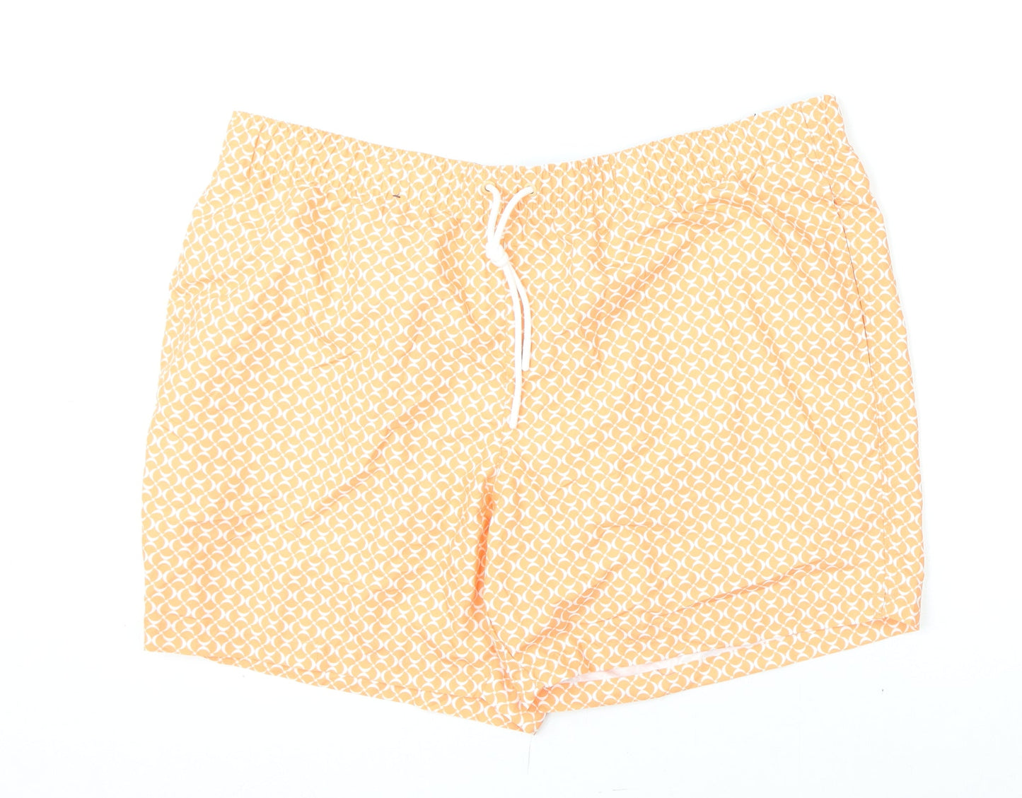 Marks and Spencer Mens Orange Geometric Polyester Bermuda Shorts Size 2XL L6 in Regular Drawstring - Swim Shorts
