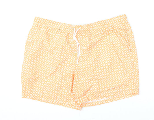 Marks and Spencer Mens Orange Geometric Polyester Bermuda Shorts Size 2XL L6 in Regular Drawstring - Swim Shorts
