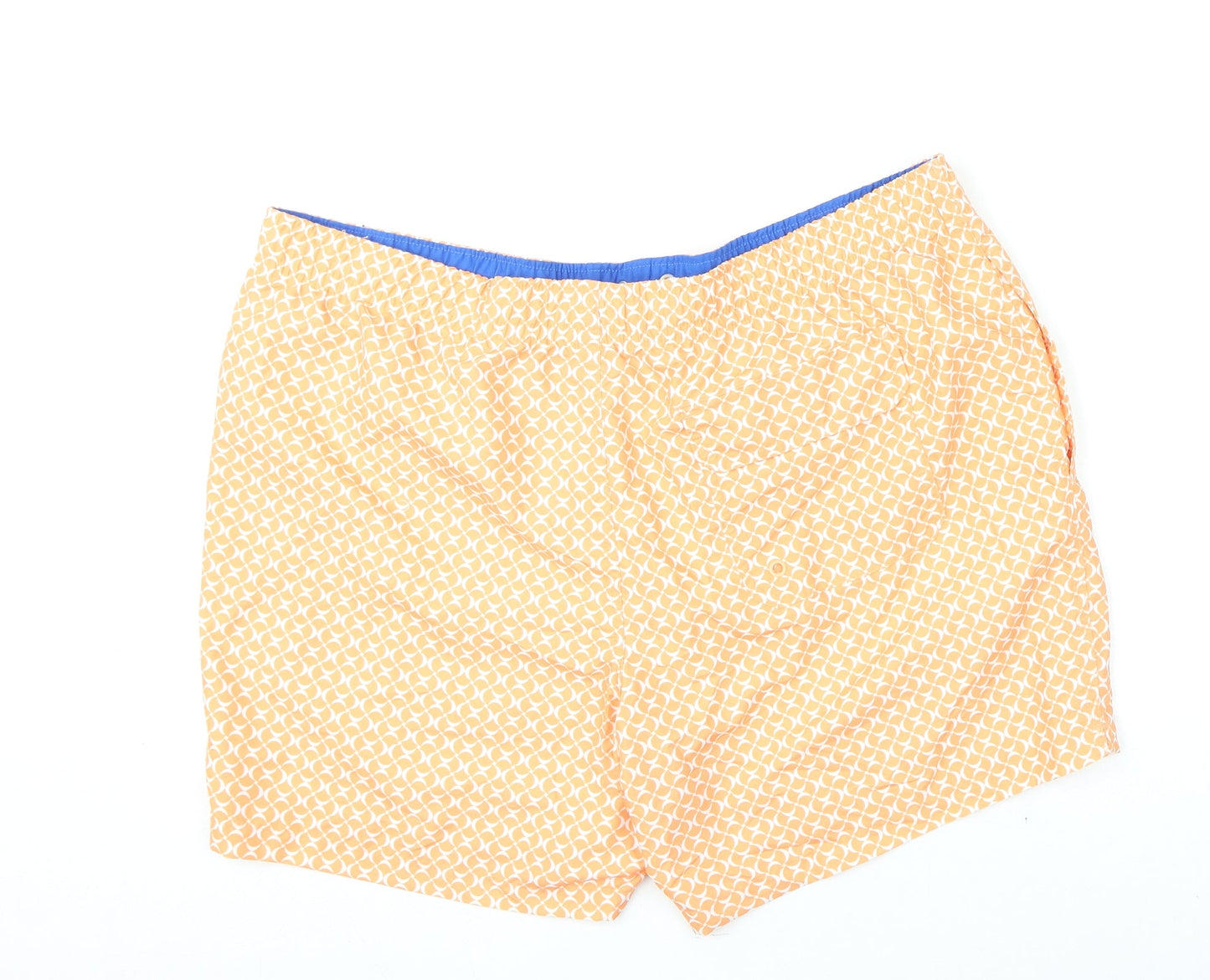 Marks and Spencer Mens Orange Geometric Polyester Bermuda Shorts Size 2XL L6 in Regular Drawstring - Swim Shorts