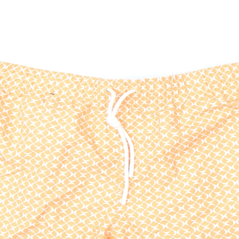 Marks and Spencer Mens Orange Geometric Polyester Bermuda Shorts Size 2XL L6 in Regular Drawstring - Swim Shorts