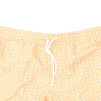 Marks and Spencer Mens Orange Geometric Polyester Bermuda Shorts Size 2XL L6 in Regular Drawstring - Swim Shorts