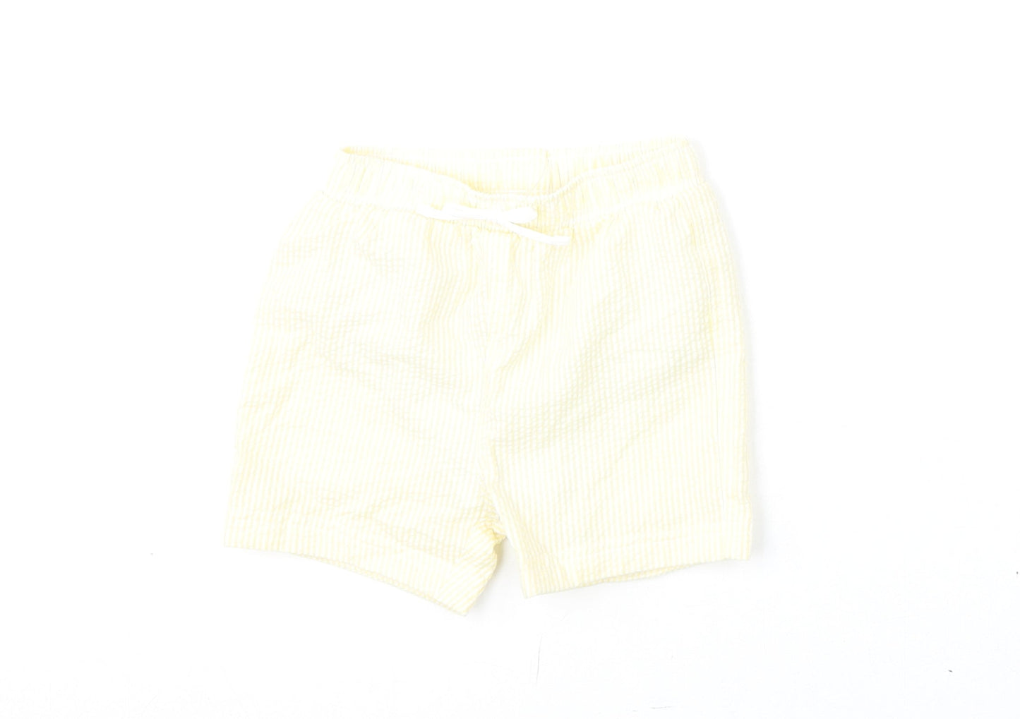 Marks and Spencer Boys Yellow Striped Cotton Cropped Trousers Size 12-18 Months Drawstring - Swim Shorts