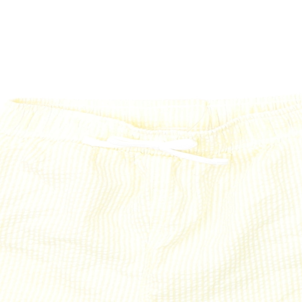 Marks and Spencer Boys Yellow Striped Cotton Cropped Trousers Size 12-18 Months Drawstring - Swim Shorts