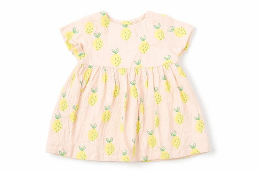 Marks and Spencer Girls Pink Geometric Cotton A-Line Size 3-6 Months Round Neck Button - Lemons