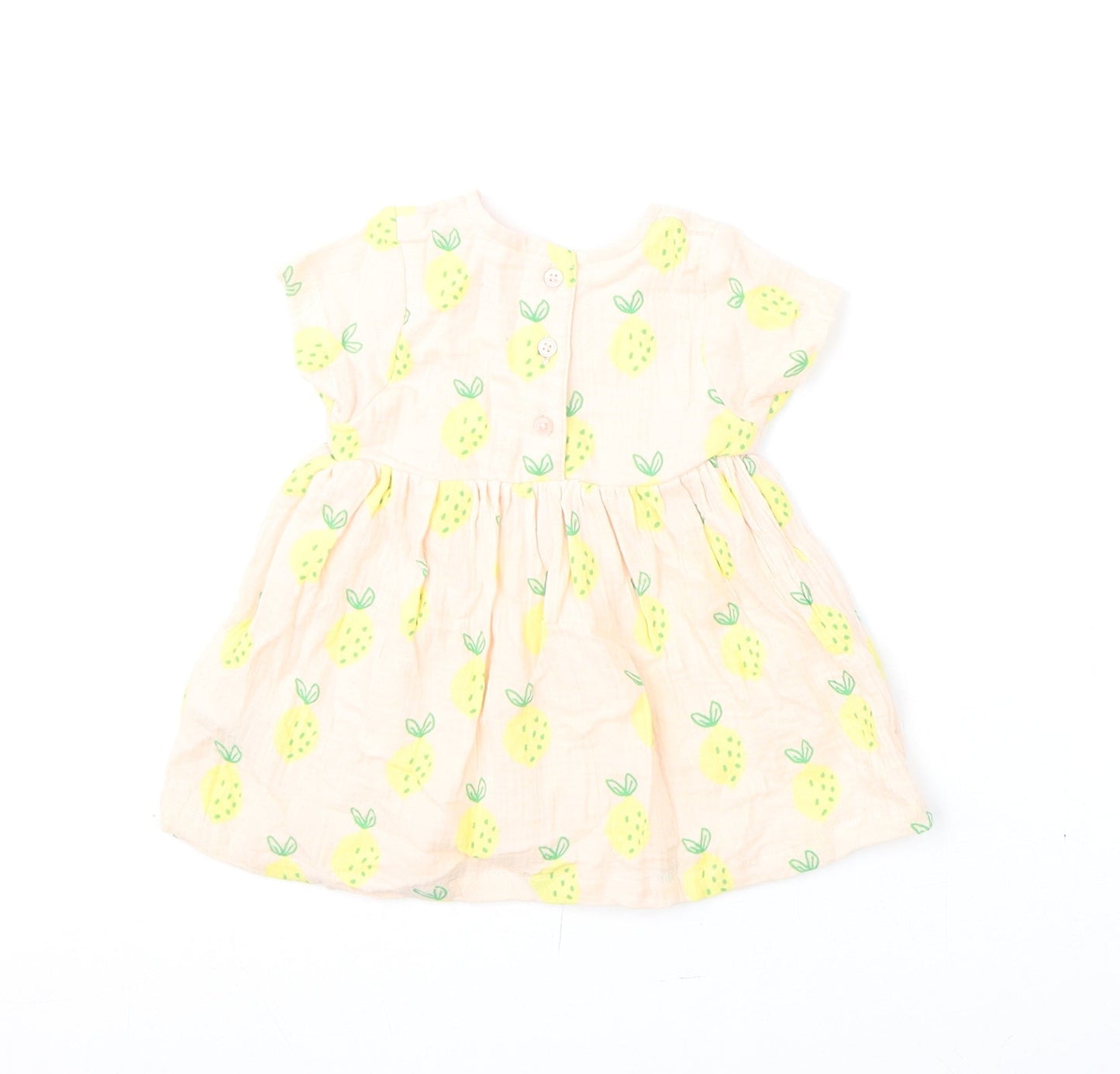 Marks and Spencer Girls Pink Geometric Cotton A-Line Size 3-6 Months Round Neck Button - Lemons