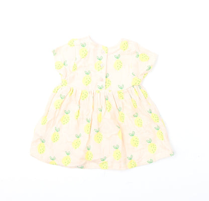 Marks and Spencer Girls Pink Geometric Cotton A-Line Size 3-6 Months Round Neck Button - Lemons