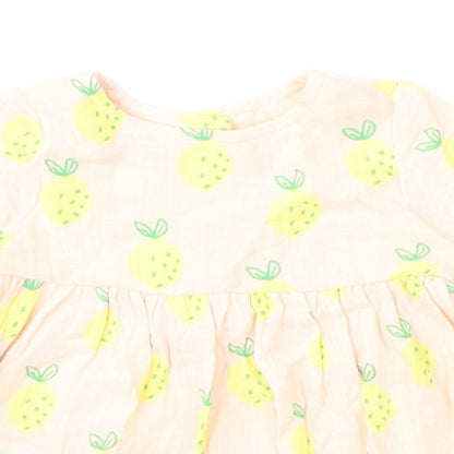 Marks and Spencer Girls Pink Geometric Cotton A-Line Size 3-6 Months Round Neck Button - Lemons