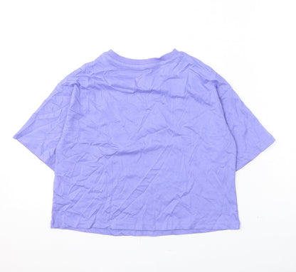 Marks and Spencer Girls Purple Polyester Cropped T-Shirt Size 8-9 Years Round Neck Pullover - Peace Love Happiness