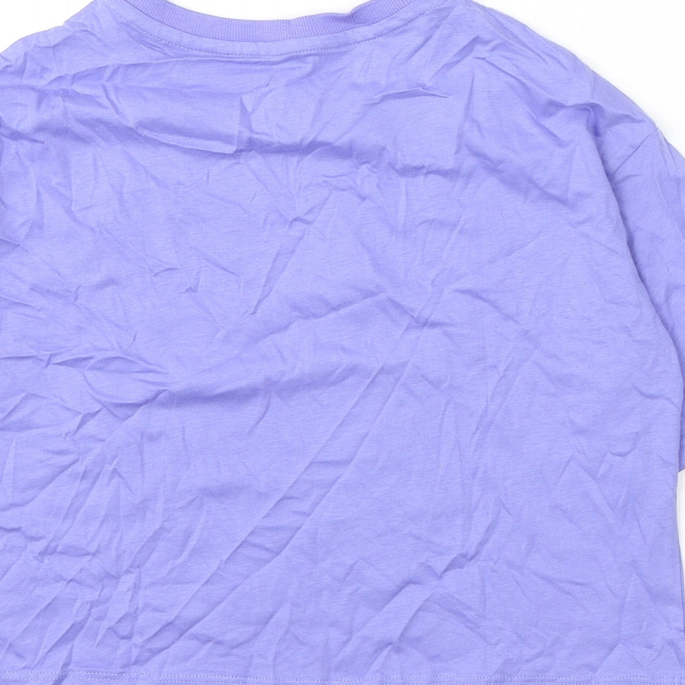 Marks and Spencer Girls Purple Polyester Cropped T-Shirt Size 8-9 Years Round Neck Pullover - Peace Love Happiness
