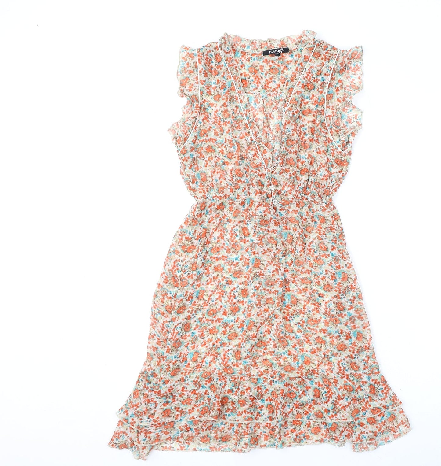 Izabel Womens Multicoloured Floral Polyester A-Line Size M V-Neck Pullover