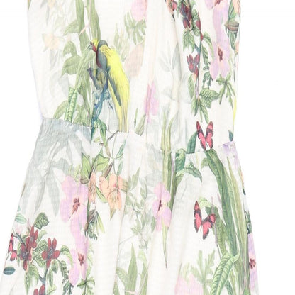H&M Womens Multicoloured Floral Polyester A-Line Size 8 V-Neck Tie