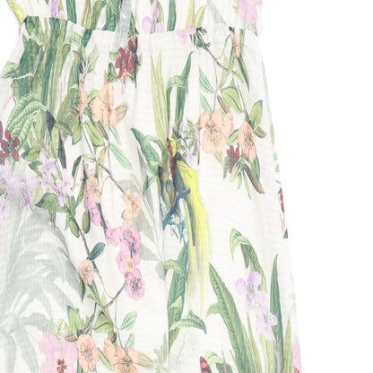 H&M Womens Multicoloured Floral Polyester A-Line Size 8 V-Neck Tie