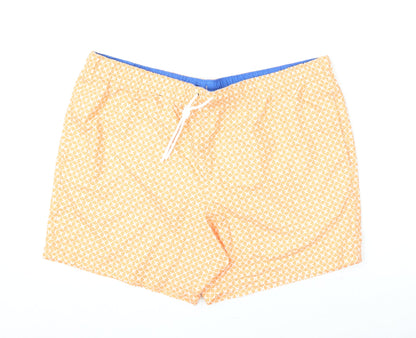 Marks and Spencer Mens Orange Geometric Polyester Bermuda Shorts Size 2XL L6 in Regular Drawstring - Swim Shorts