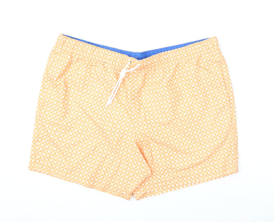 Marks and Spencer Mens Orange Geometric Polyester Bermuda Shorts Size 2XL L6 in Regular Drawstring - Swim Shorts