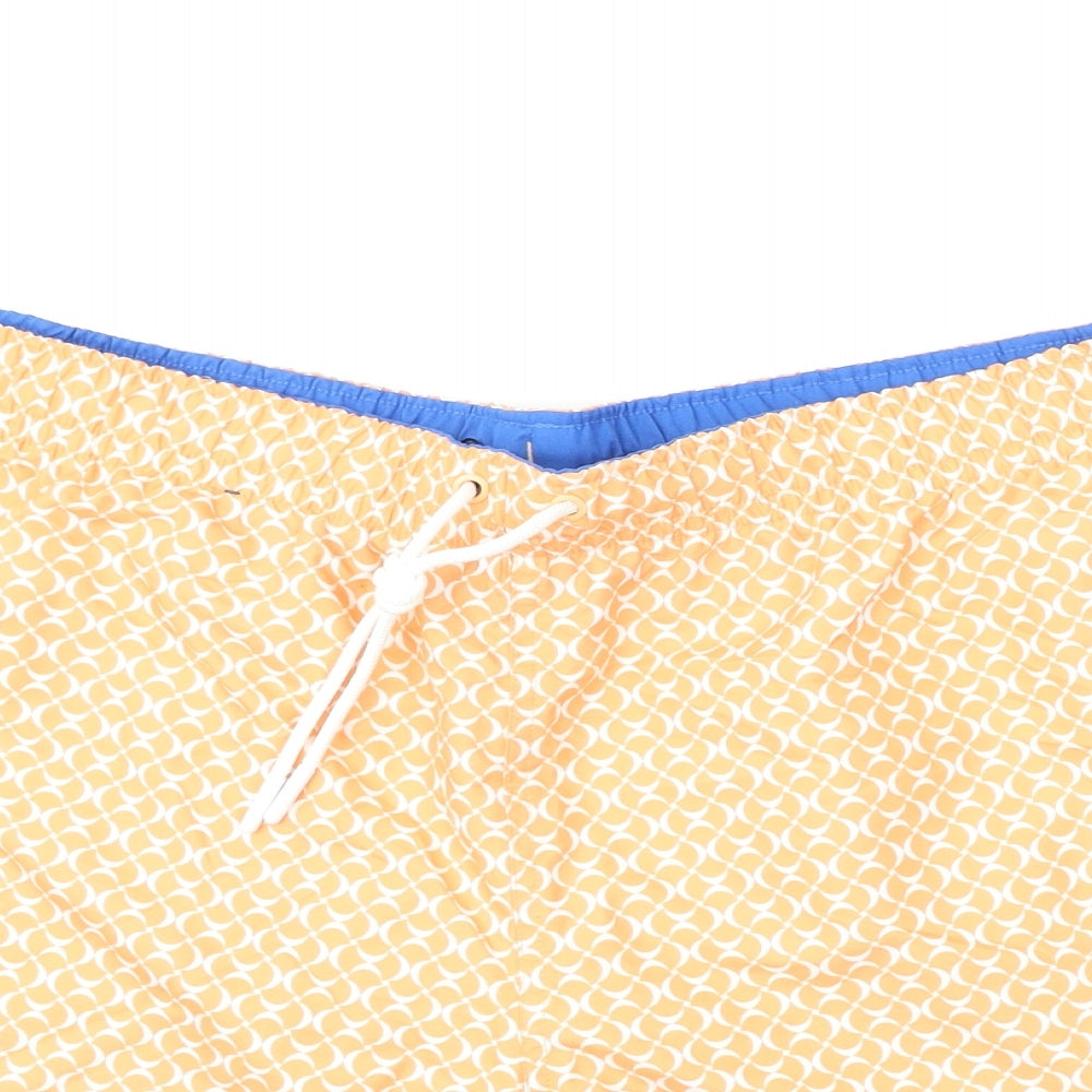 Marks and Spencer Mens Orange Geometric Polyester Bermuda Shorts Size 2XL L6 in Regular Drawstring - Swim Shorts