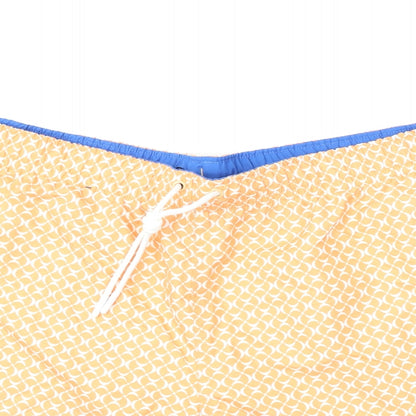 Marks and Spencer Mens Orange Geometric Polyester Bermuda Shorts Size 2XL L6 in Regular Drawstring - Swim Shorts
