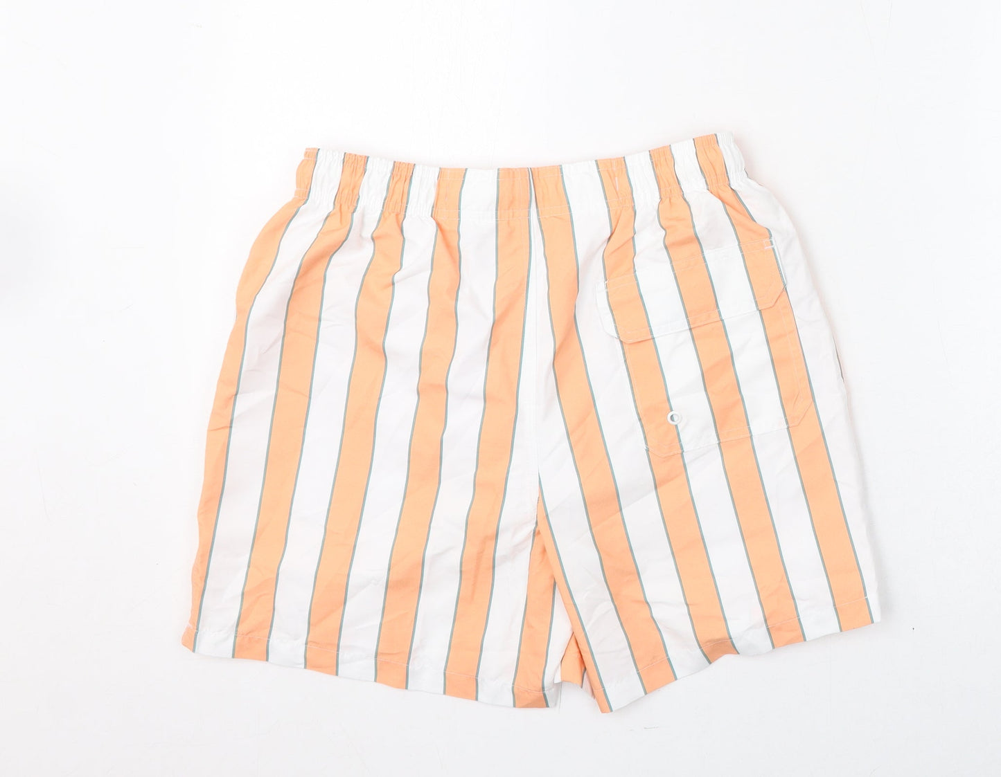 Marks and Spencer Mens Orange Striped Polyester Bermuda Shorts Size S L6 in Regular Drawstring - Swim Shorts