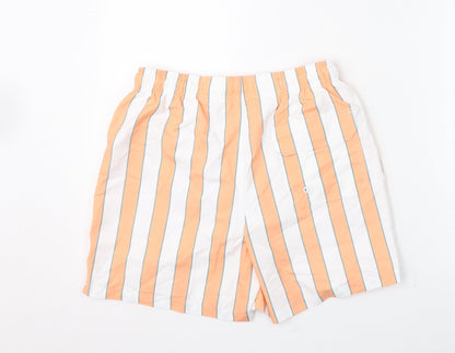 Marks and Spencer Mens Orange Striped Polyester Bermuda Shorts Size S L6 in Regular Drawstring - Swim Shorts