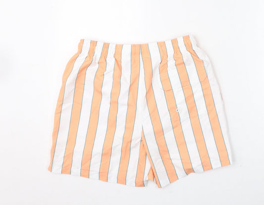 Marks and Spencer Mens Orange Striped Polyester Bermuda Shorts Size S L6 in Regular Drawstring - Swim Shorts