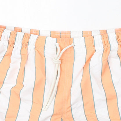 Marks and Spencer Mens Orange Striped Polyester Bermuda Shorts Size S L6 in Regular Drawstring - Swim Shorts