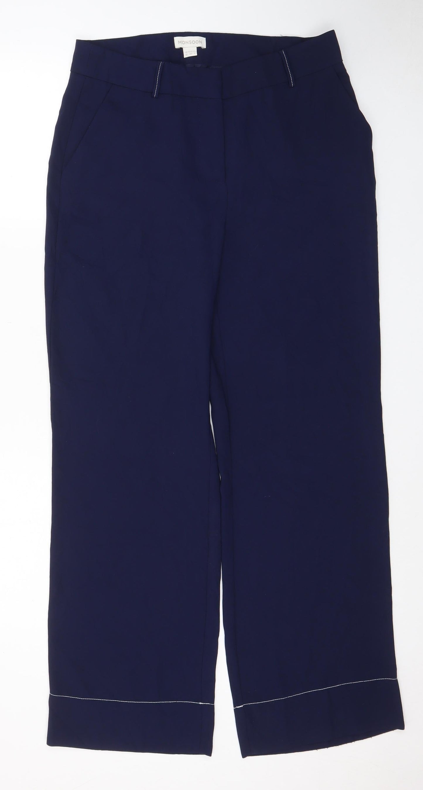 Monsoon Womens Blue Polyester Trousers Size 12 L29 in Regular Zip