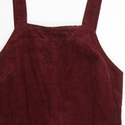 New Look Womens Red Cotton Pinafore/Dungaree Dress Size 12 Square Neck Zip