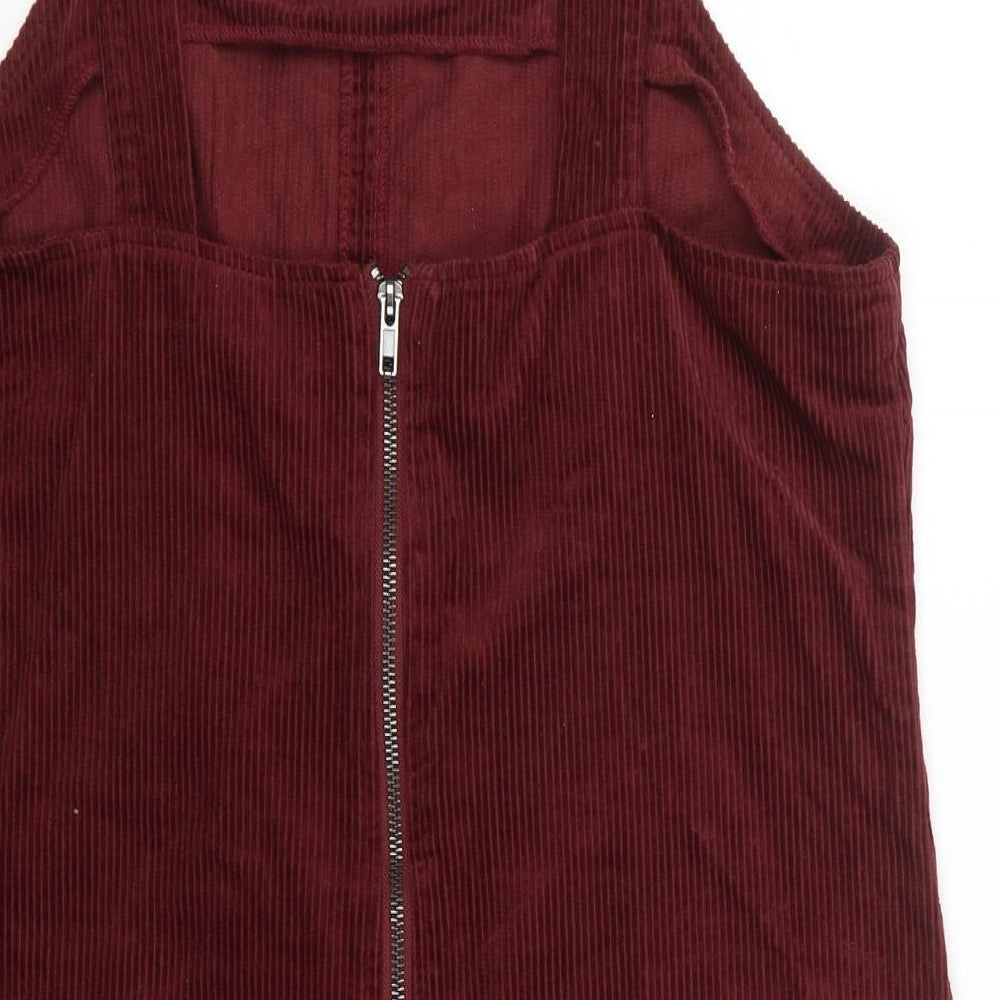 New Look Womens Red Cotton Pinafore/Dungaree Dress Size 12 Square Neck Zip