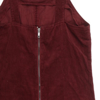 New Look Womens Red Cotton Pinafore/Dungaree Dress Size 12 Square Neck Zip