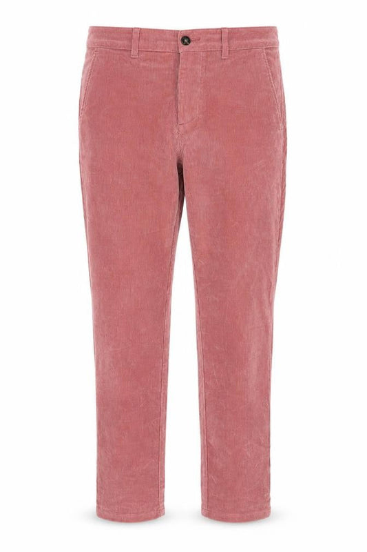 Front view of ASOS women’s pink cotton trousers, size UK 31, in, 30-inch leg regular zip