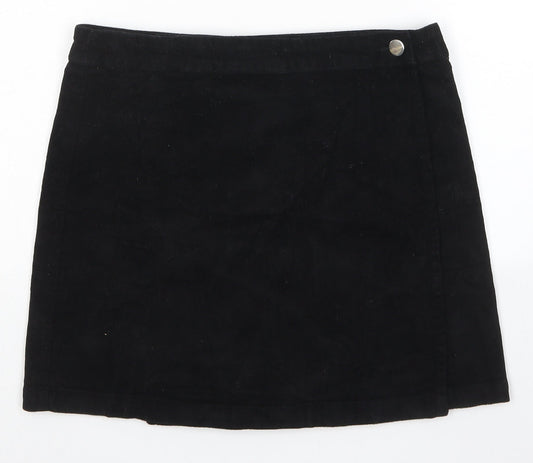 ASOS Womens Black Cotton Wrap Skirt Size 10 Button