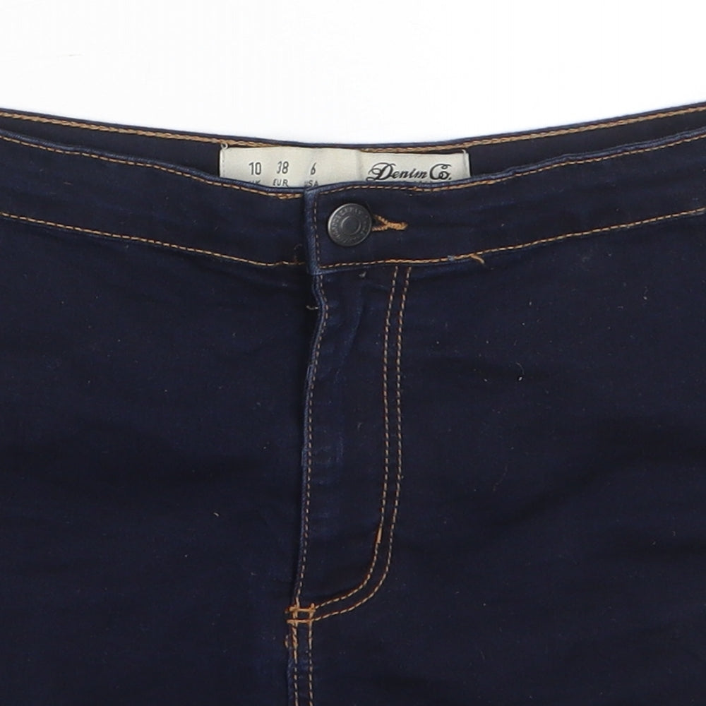 Denim & Co. Womens Blue Cotton Hot Pants Shorts Size 10 L3 in Regular Zip