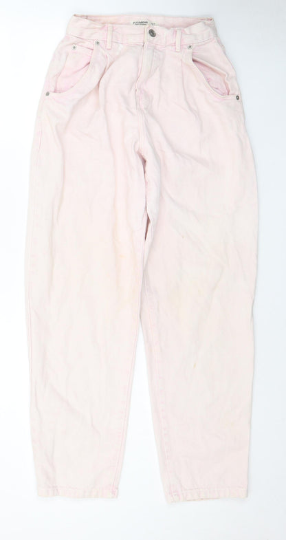 Pull&Bear Womens Pink Cotton Straight Jeans Size 4 L27 in Regular Zip