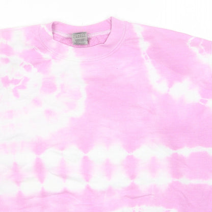 Gildan Girls Pink Cotton Pullover Hoodie Size L Pullover - Tie Dye