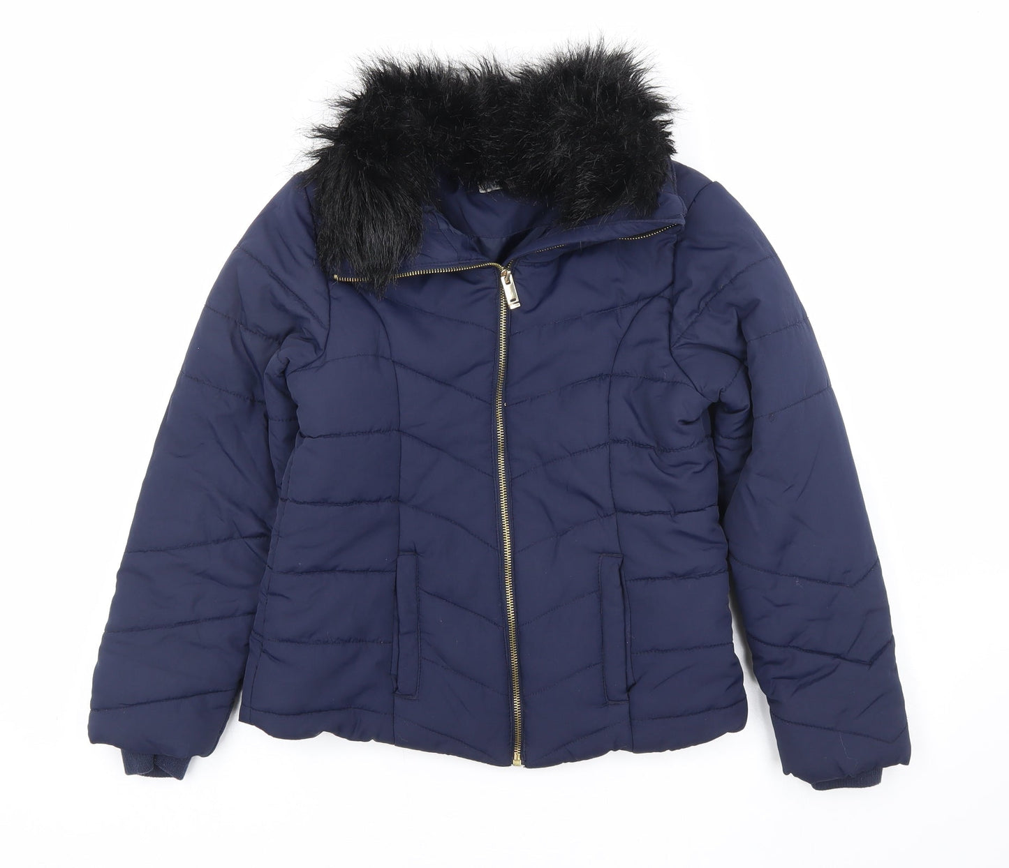 H&M Girls Blue Puffer Jacket Coat Size 11-12 Years Zip