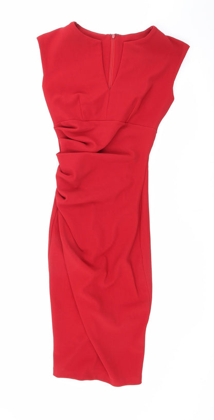 Diva Womens Red Polyester Bodycon Size S V-Neck Zip