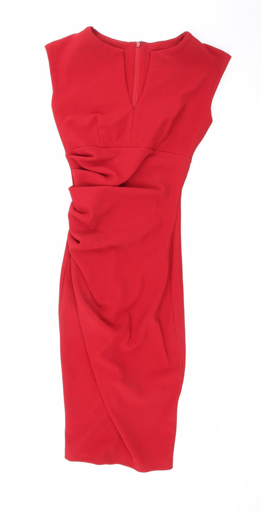 Diva Womens Red Polyester Bodycon Size S V-Neck Zip