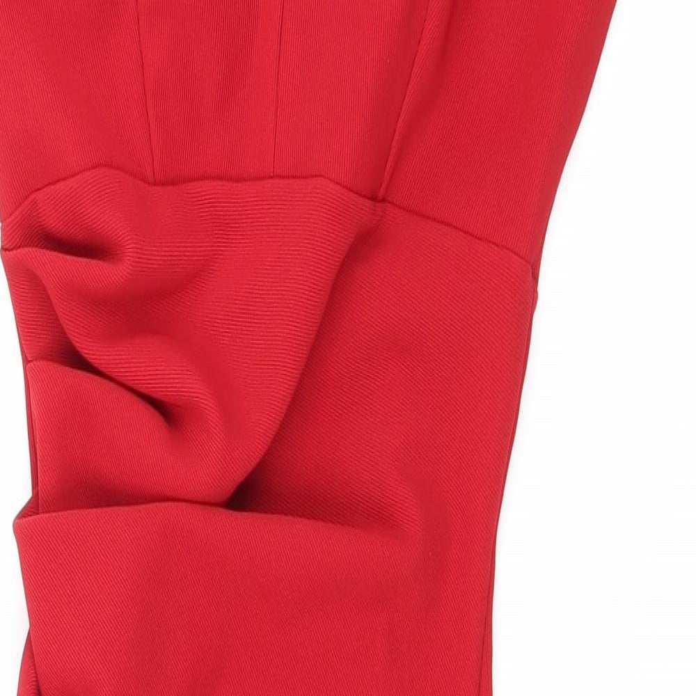 Diva Womens Red Polyester Bodycon Size S V-Neck Zip