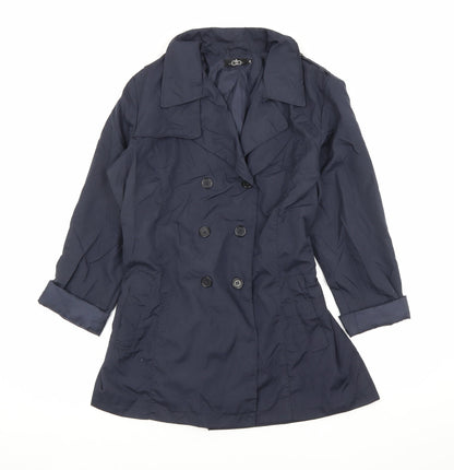 David Perry Womens Blue Trench Coat Jacket Size M Button